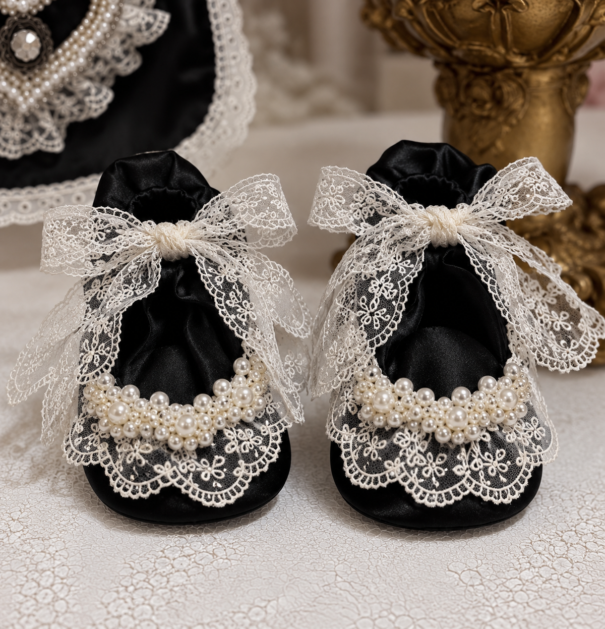 Black silk fabric baby shoes wholesale 6pcs