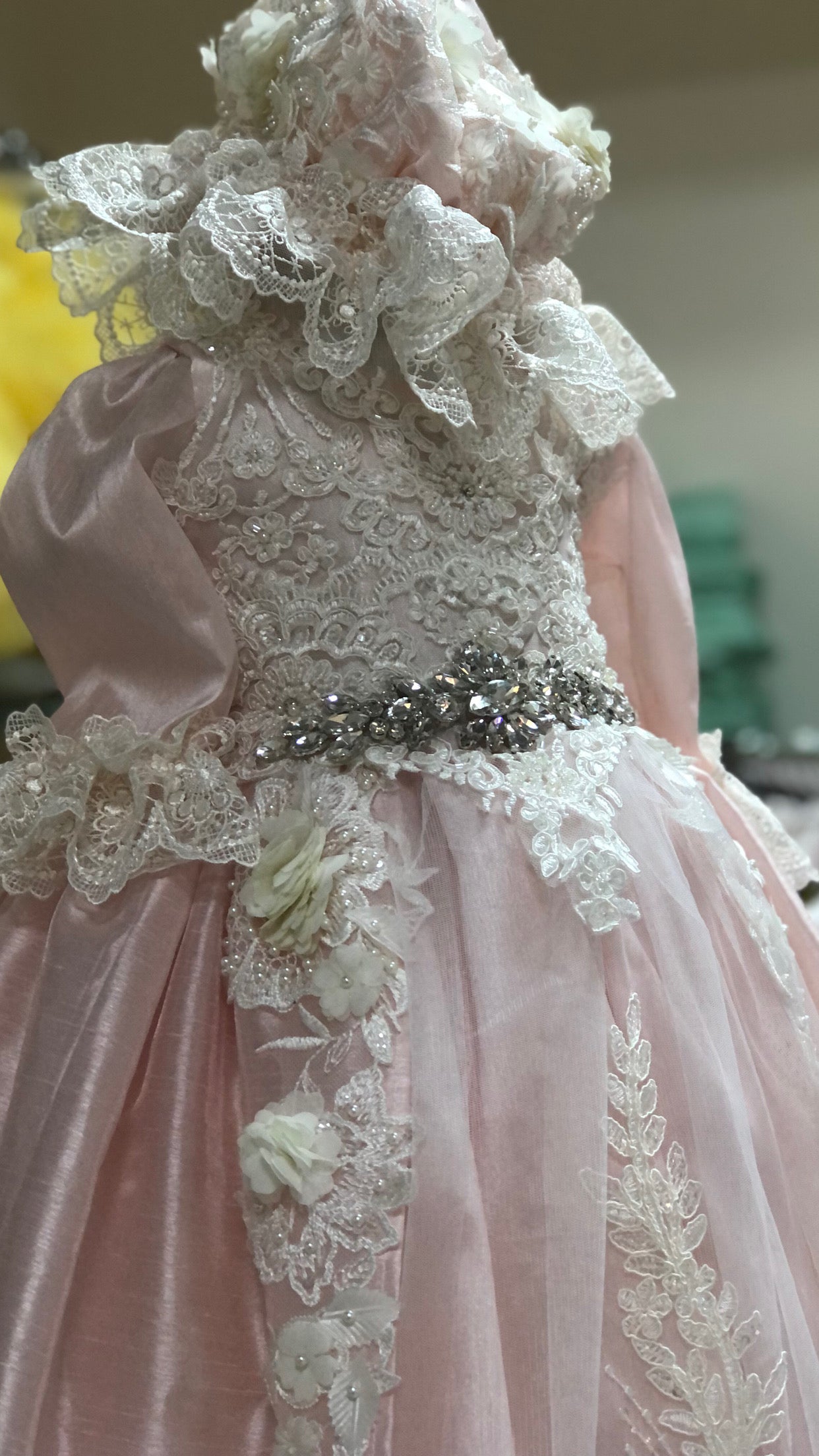 Light Pink Silk Fabric Flowers baby Long Gown wholesale 4 pcs
