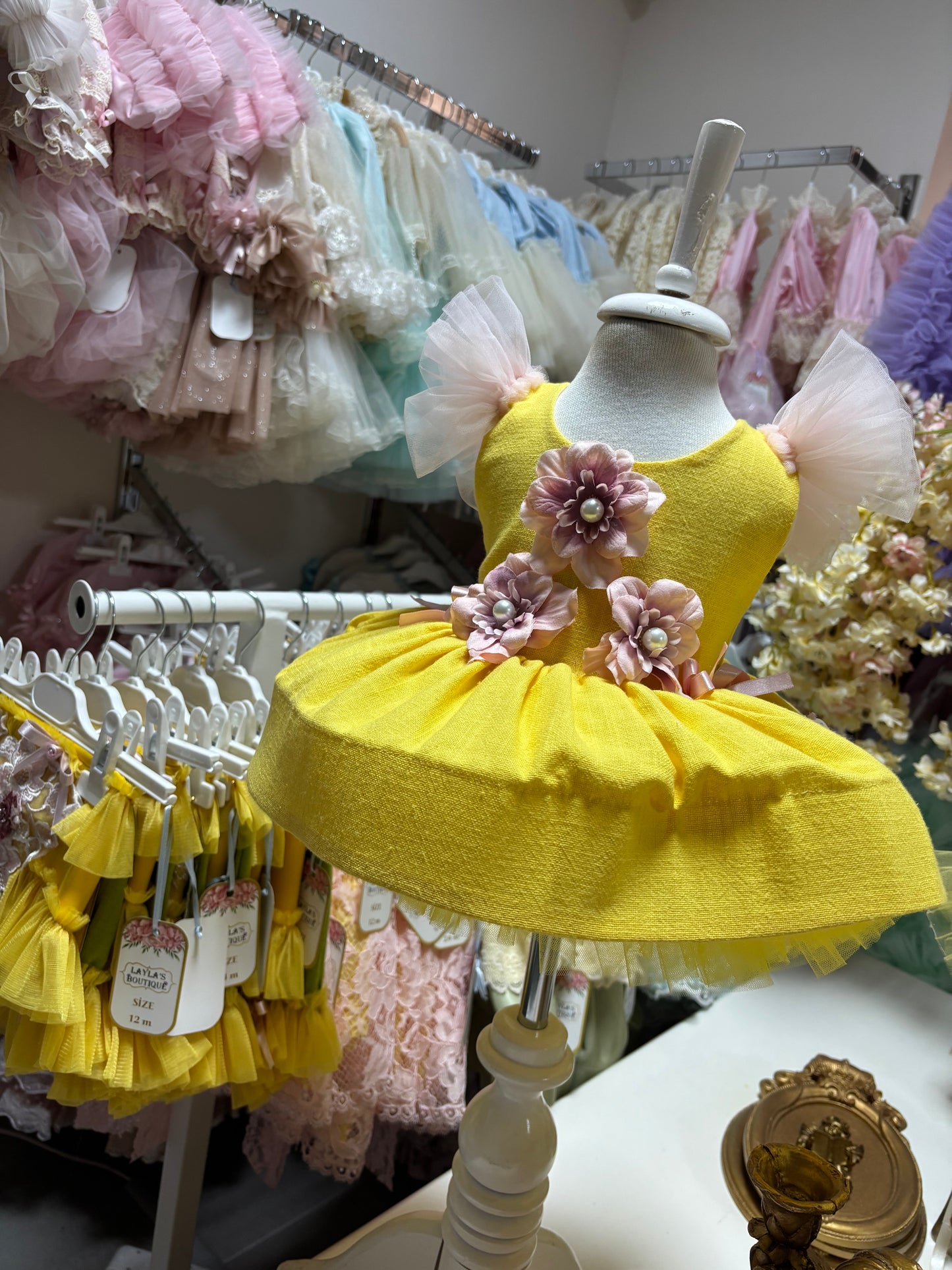 Yellow short Baby Girl Flowers Dresses