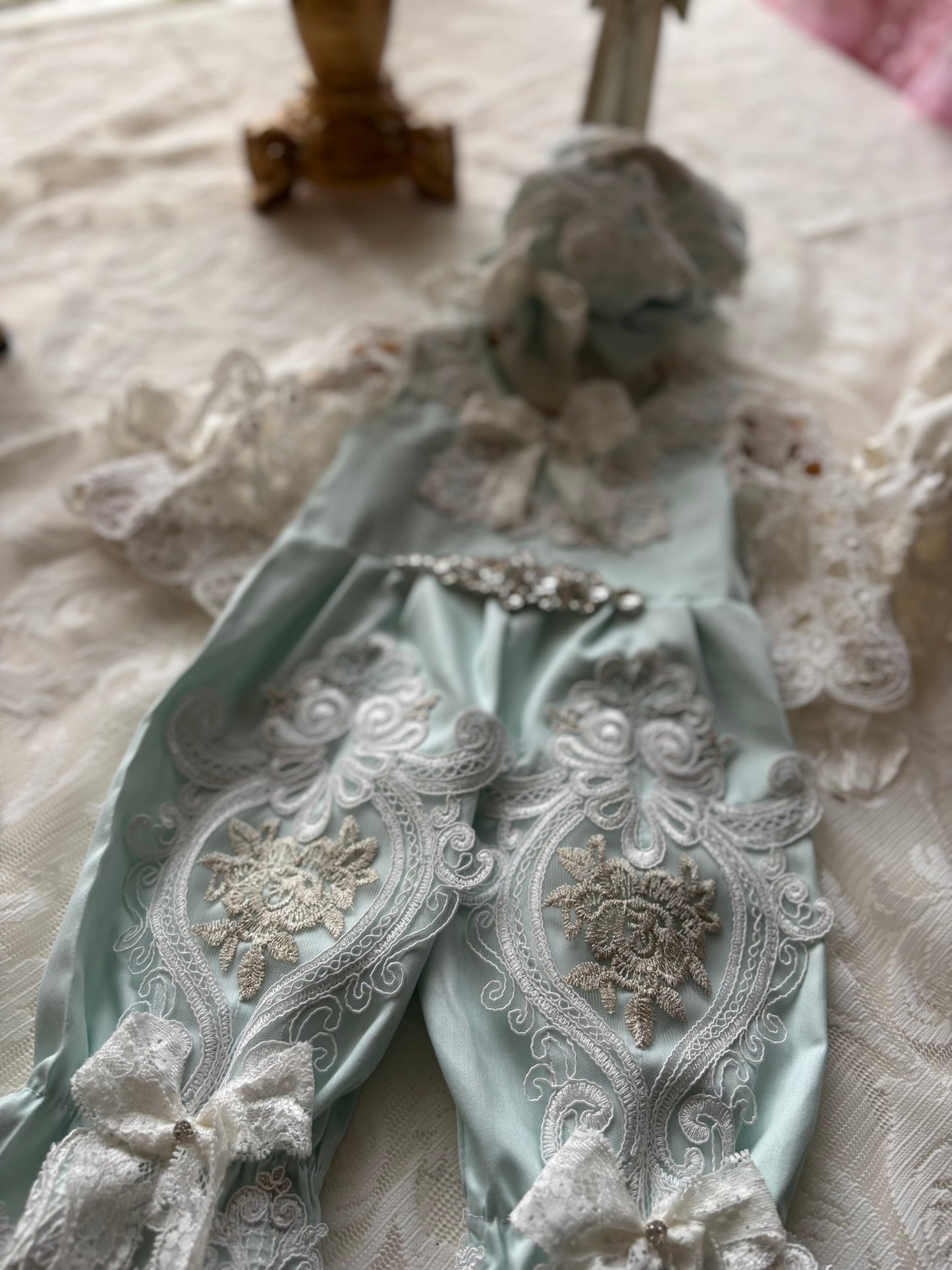 mint blue baby jumpsuit and bonnet wholesale 4 pcs