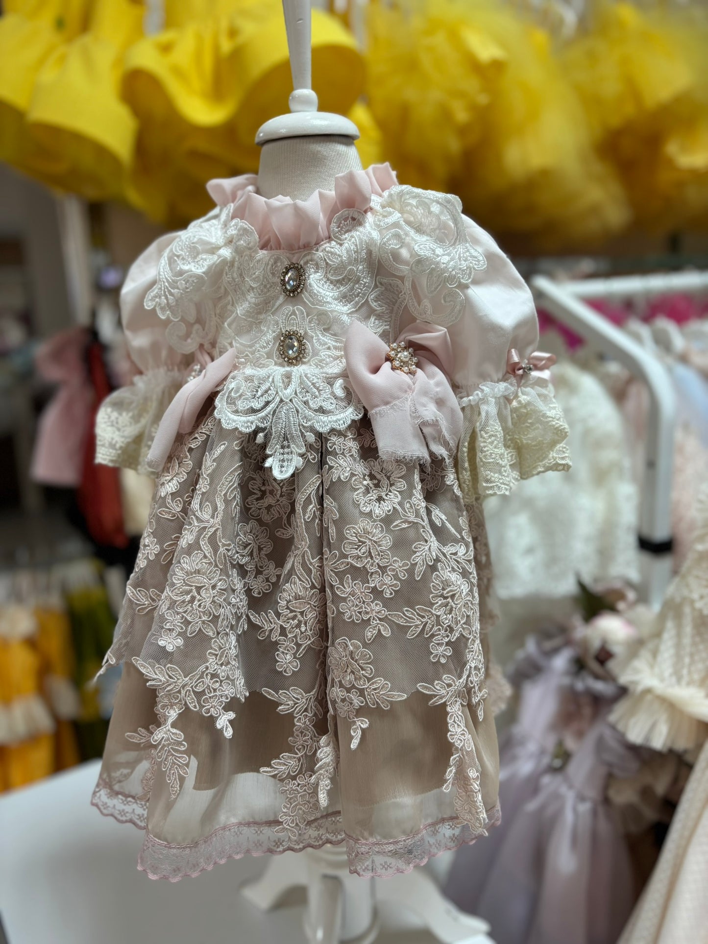 coton france lace light pink vintage baby and girl dress wholesale 7 pcs