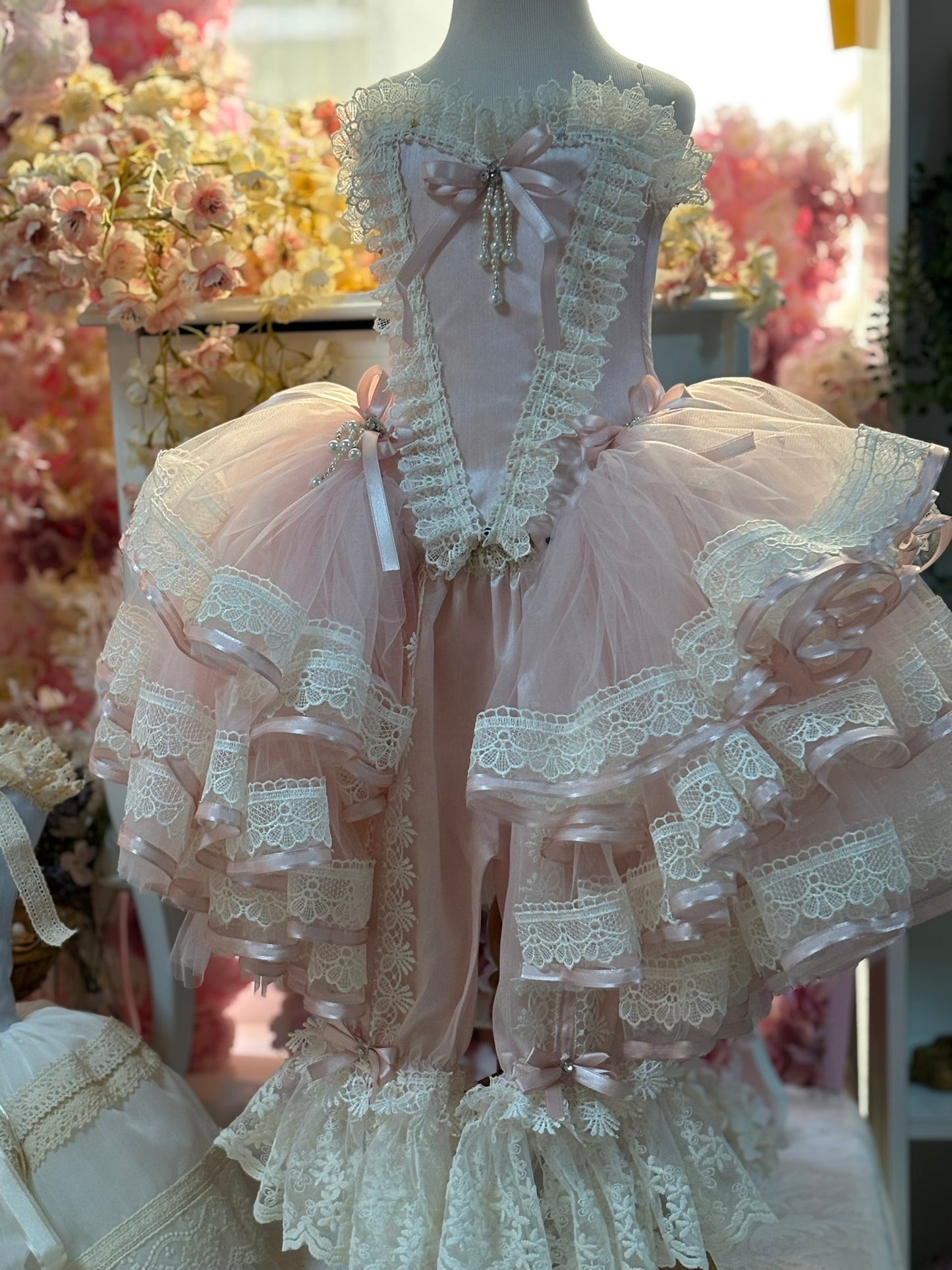 light pink silk fabric girl two pieces vintage outfıt wholesale 4 pcs