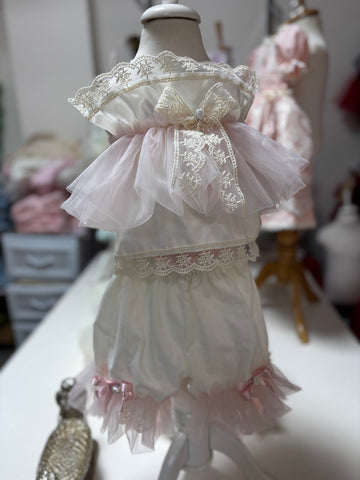 Baby And Toddler Girl Pink Cream Teo Pieces Outfit