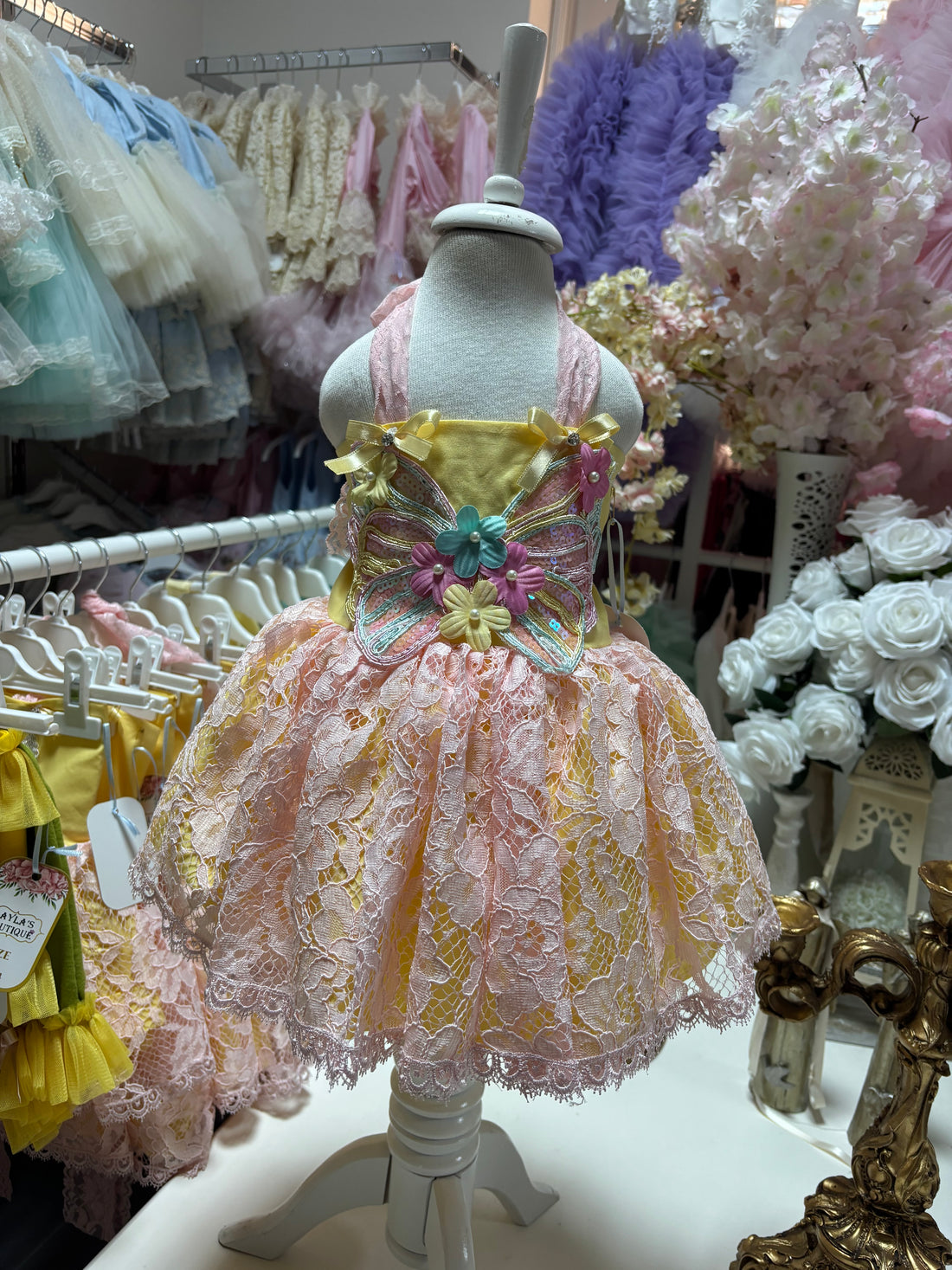 Yellow Baby Girl Toddler Coton Lace Puffy Dresses