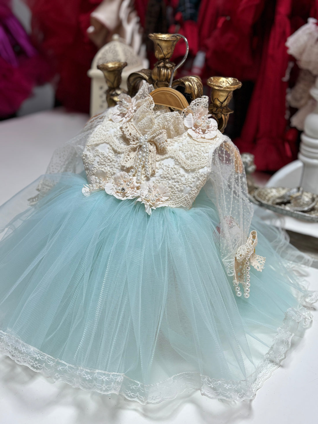 Amazing Tulle Pearl Lace Handmade Dresses