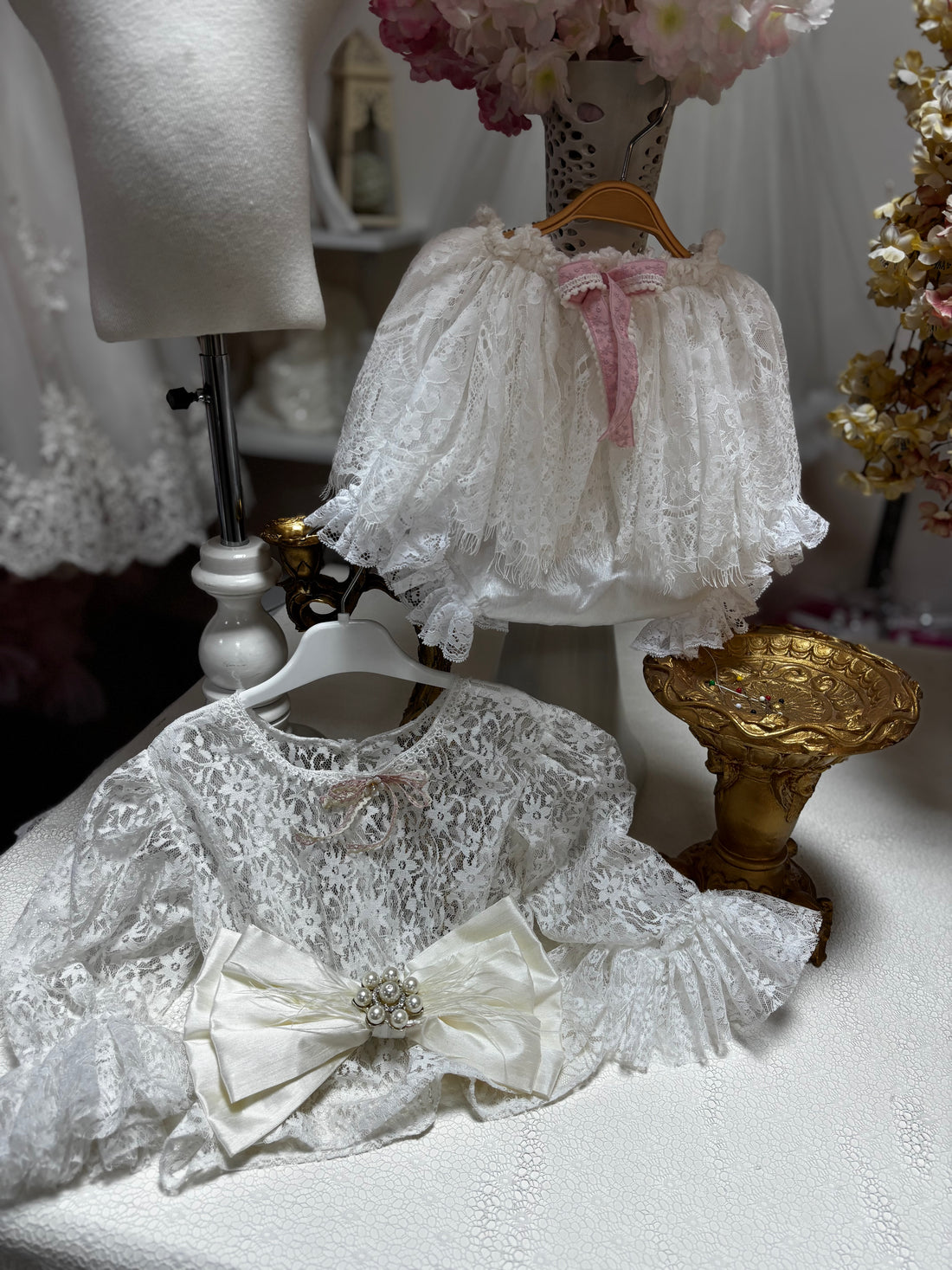lace fabric girl two pieces outfıt 4t