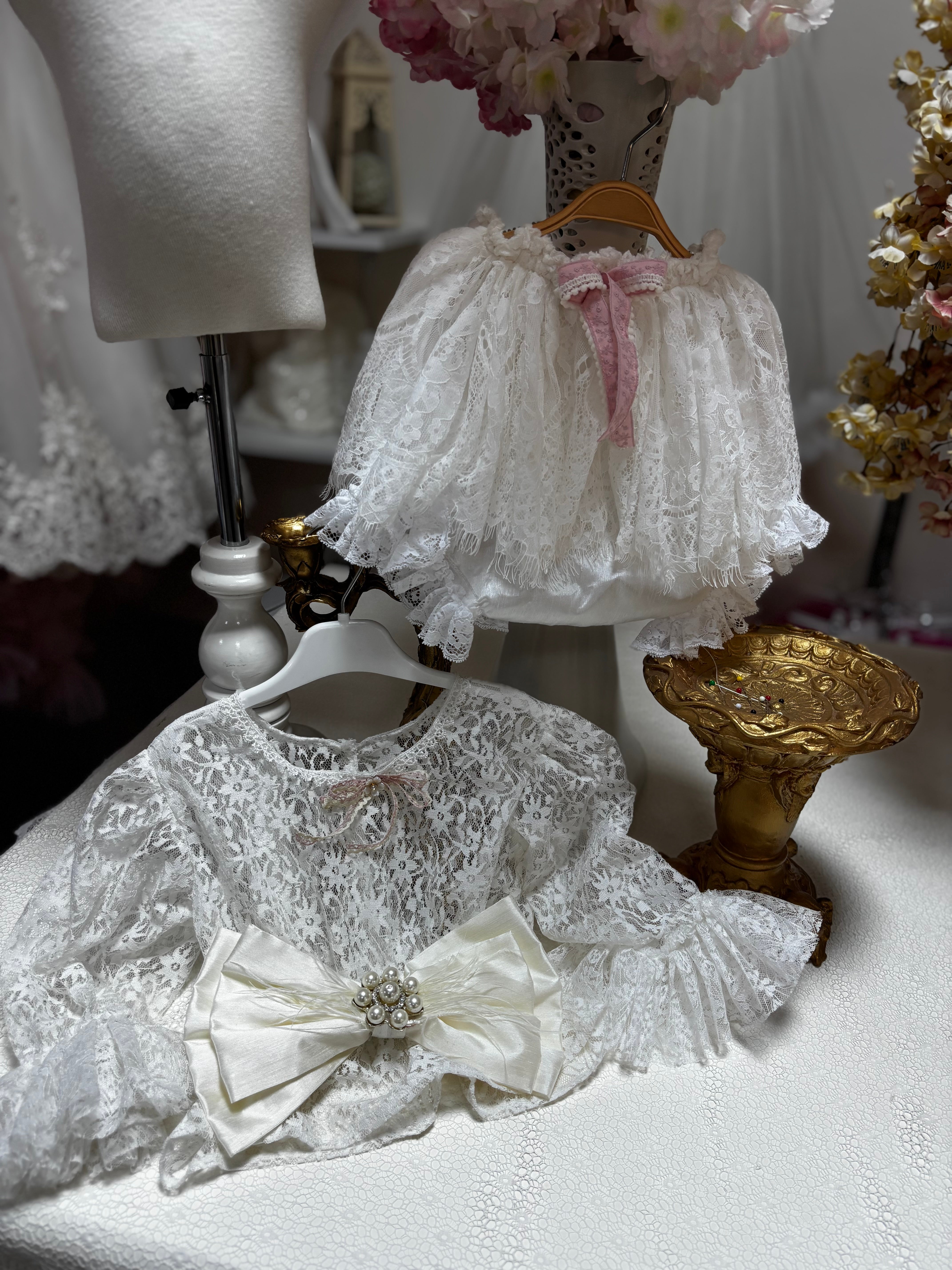 lace fabric girl two pieces outfıt 4t