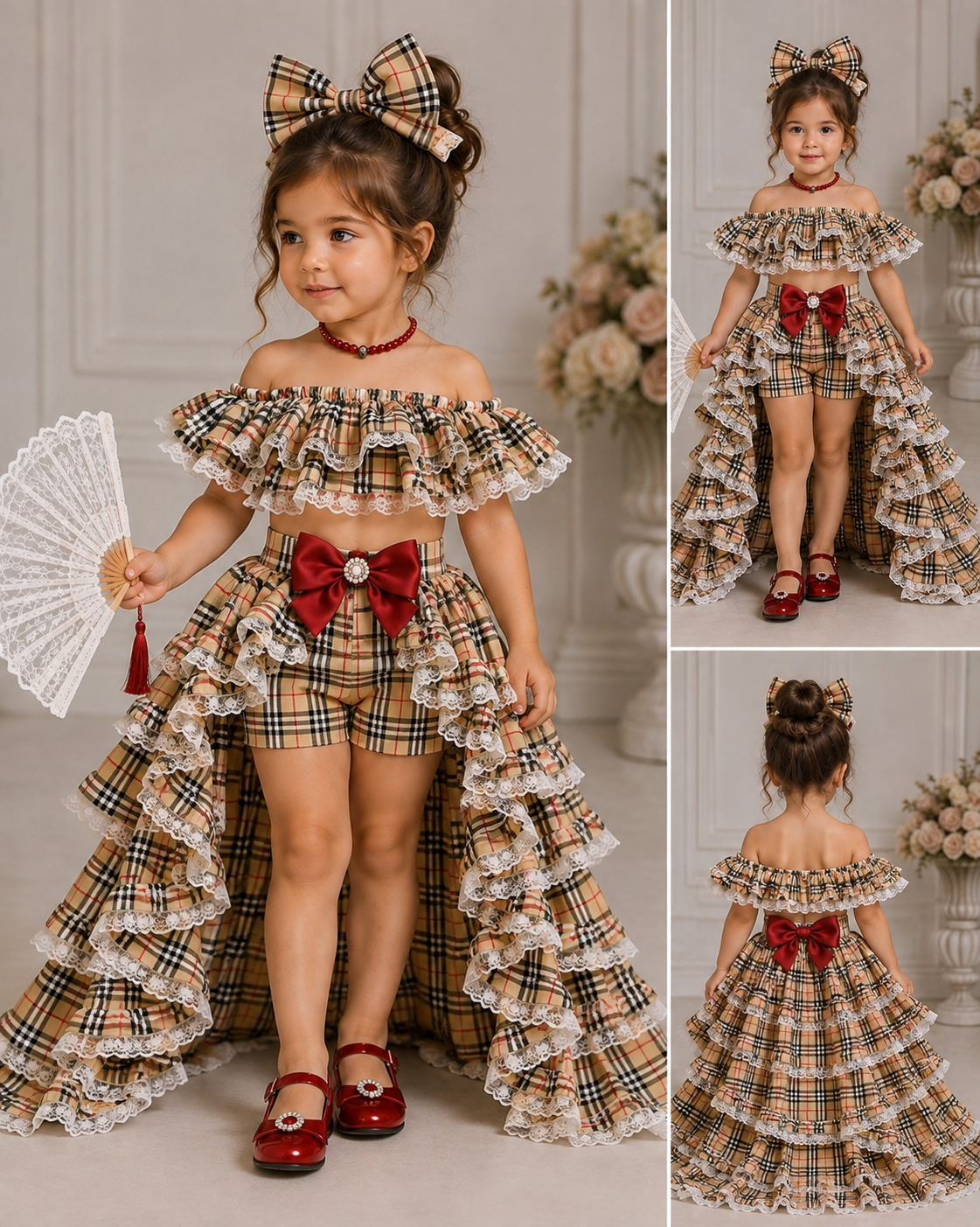 Christmas girl long train two pieces outfit