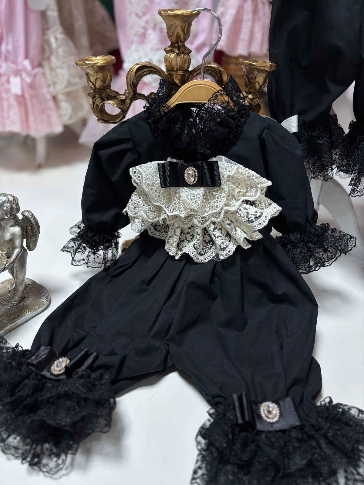 Black baby jumpsuit and bonnet
