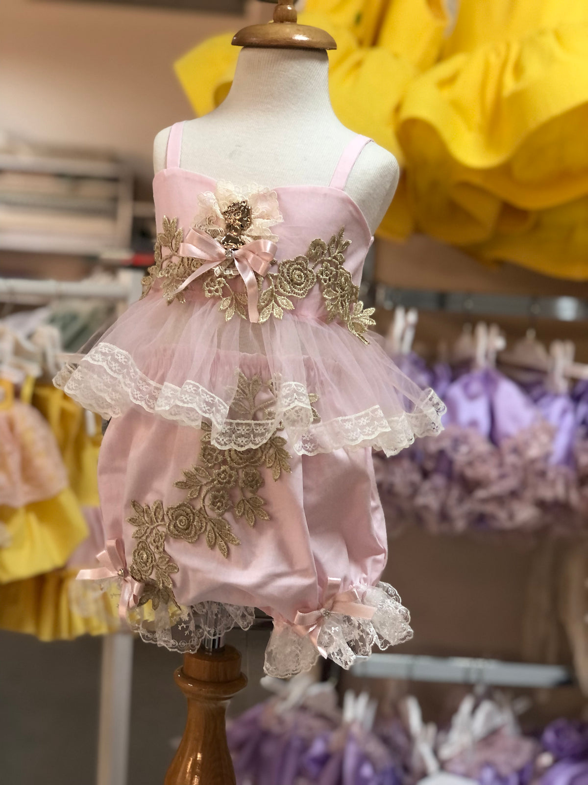 Pink coton fabric baby and girl two pieces outfıt