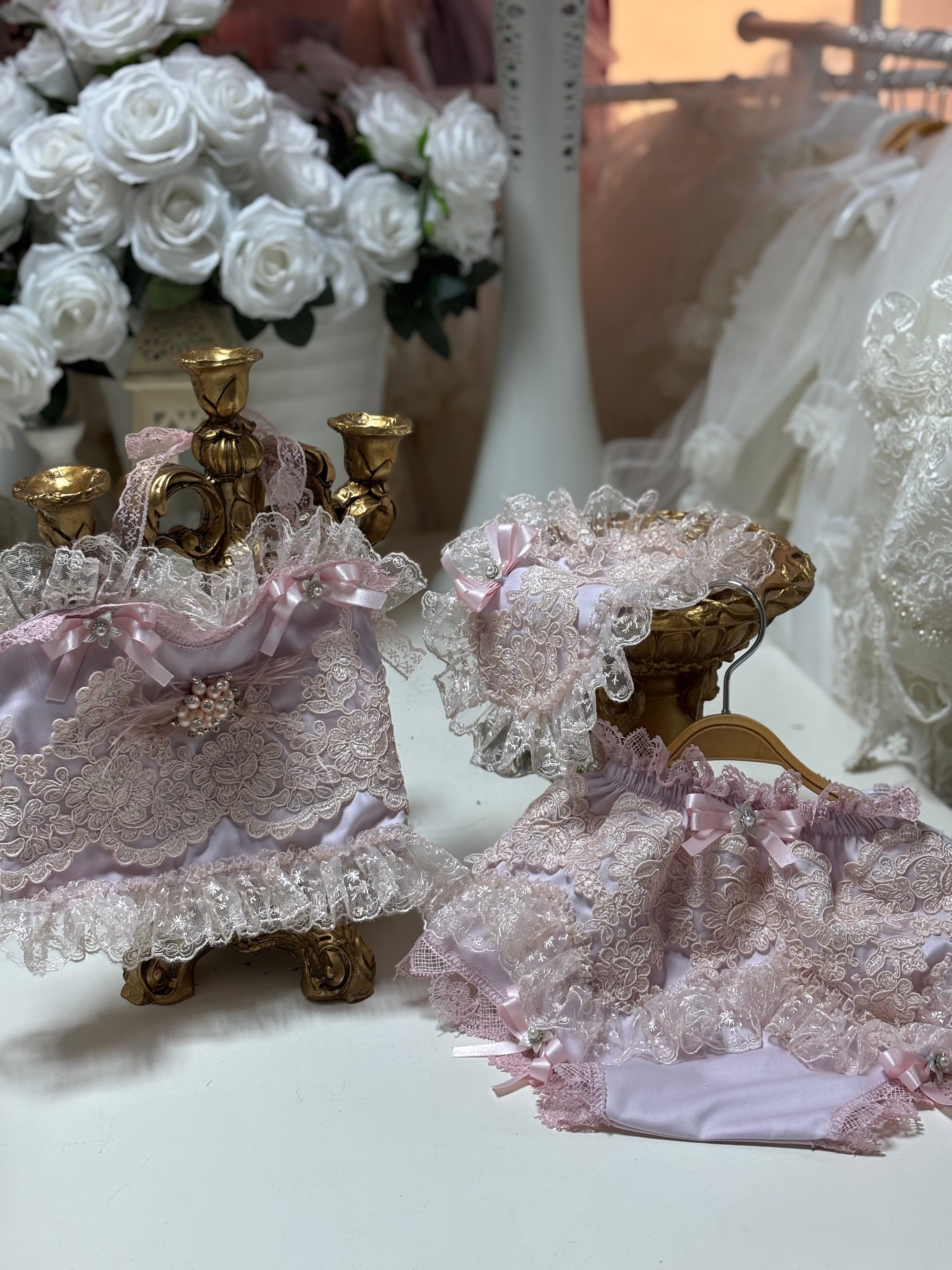 Lilac Baby girl coton lace fabric two pieces outfit and hair band