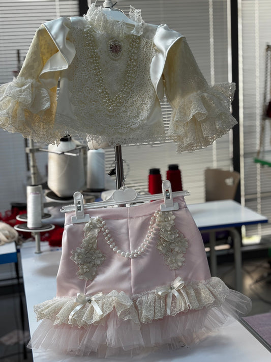 Cream pink holiday two pieces outfıt