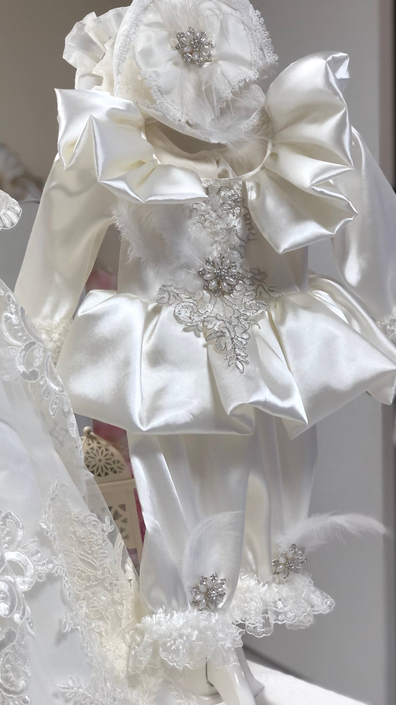 Cream Baptism Jumpsuit And HairBand