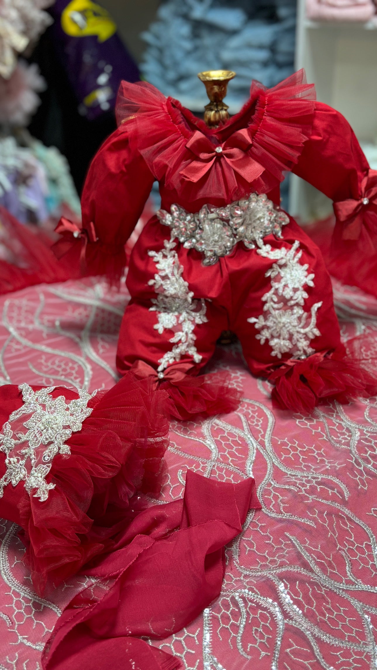 Red Jumpsuit Bonnet And Blankent Pearl