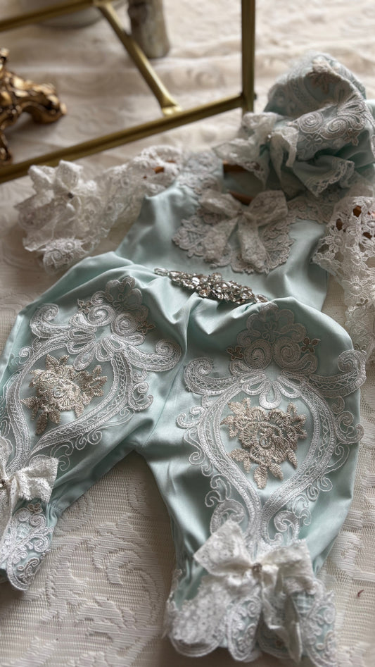 mint blue baby jumpsuit and bonnet wholesale 4 pcs