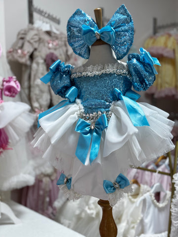 Blue baby girl toddler disney outfit and hair bow