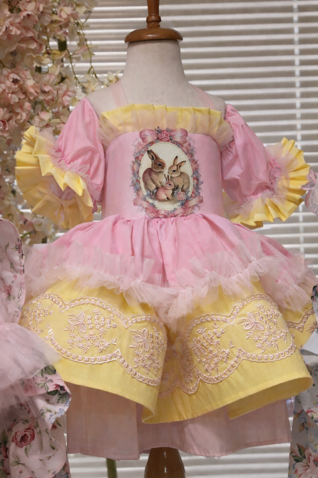 Pink Yellow Easter Puffy Baby Girl Dresses