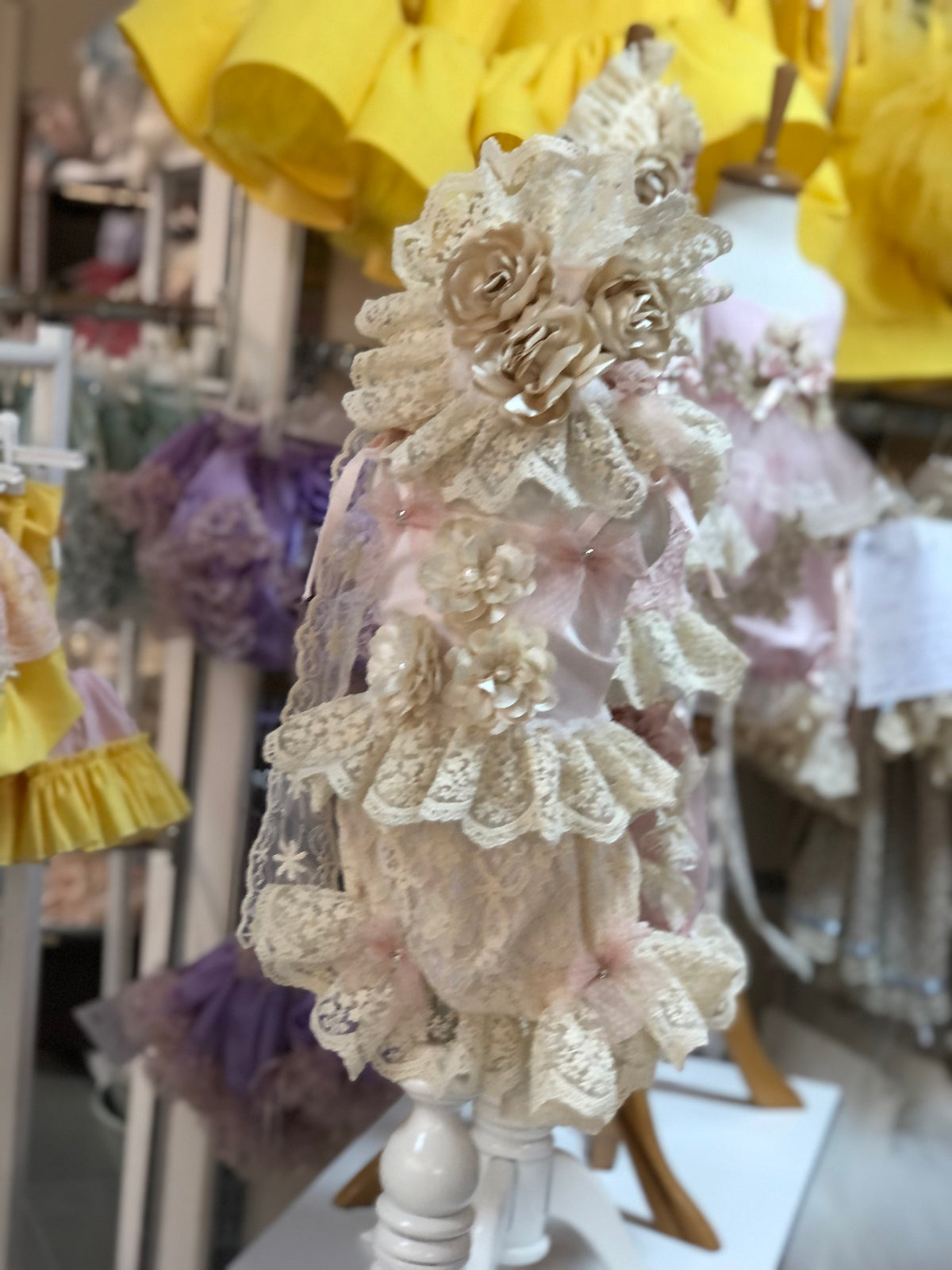 Pink lace silk fabric baby and girl two pieces outfıt and hairband