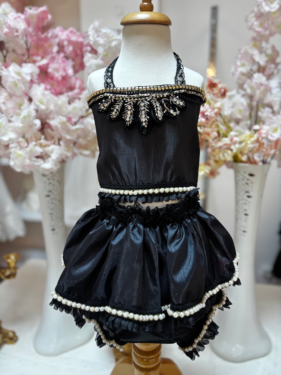 black silk fabric two pcs outfit