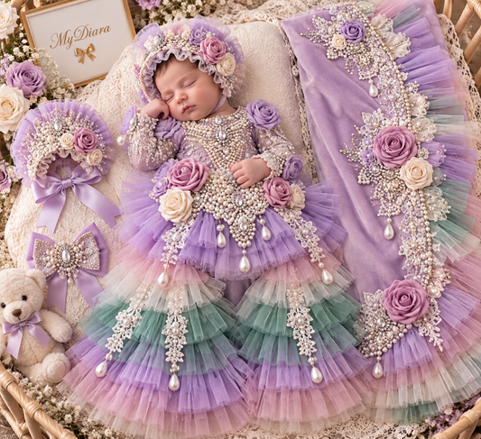 Baby pearl special baby gown bonnet and blanket set