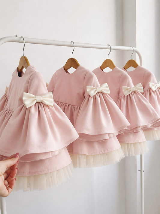 Light pink Christmas dress and hair bow