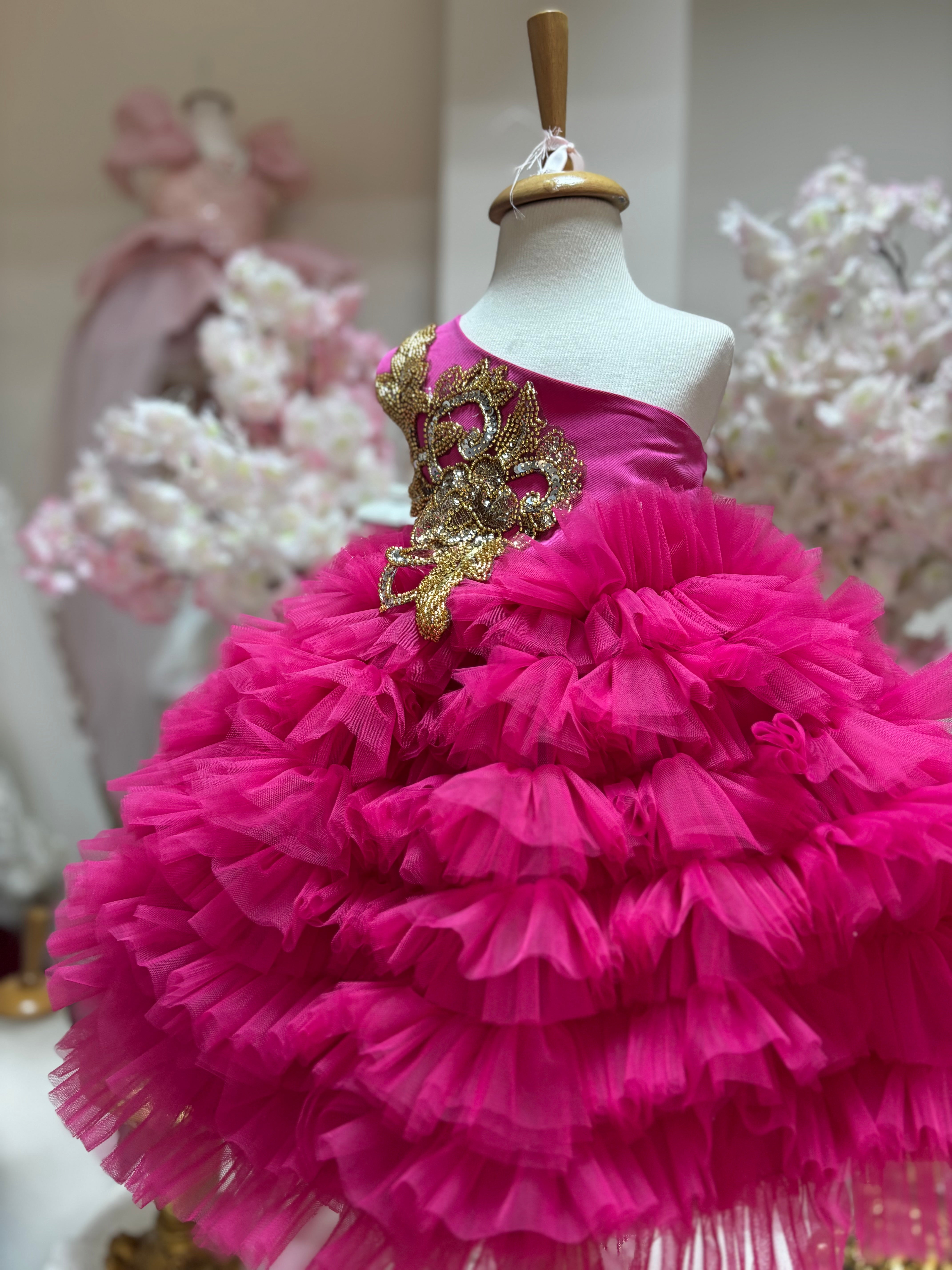 Hot pink girl puffy dress