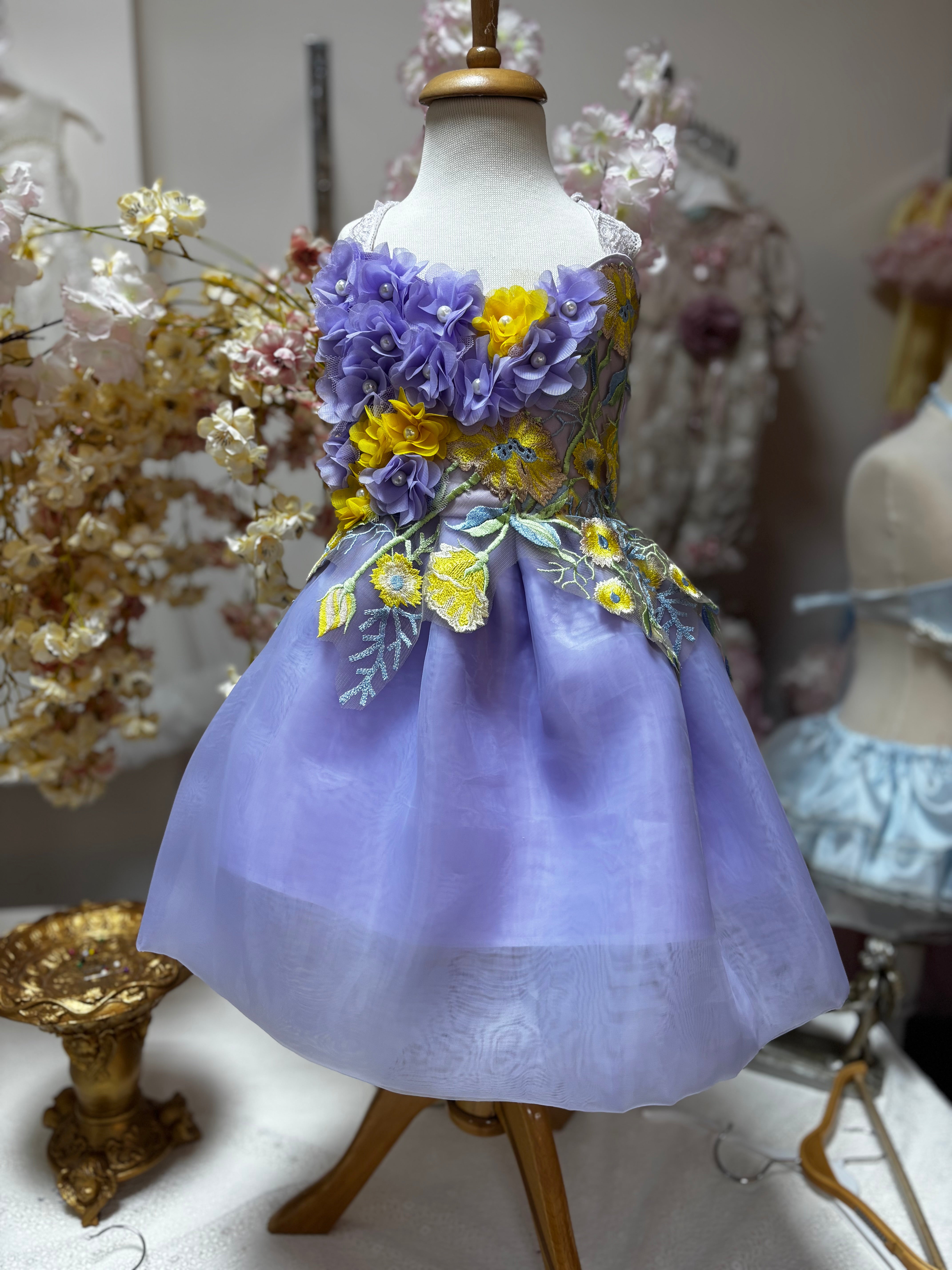 Lilac flowers tullu organze dress