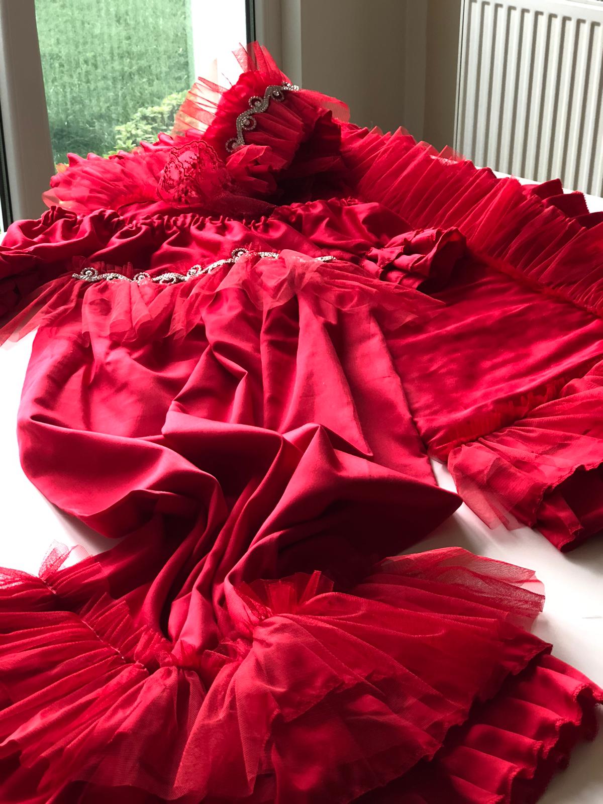 red holiday gown blankent and bonnet set