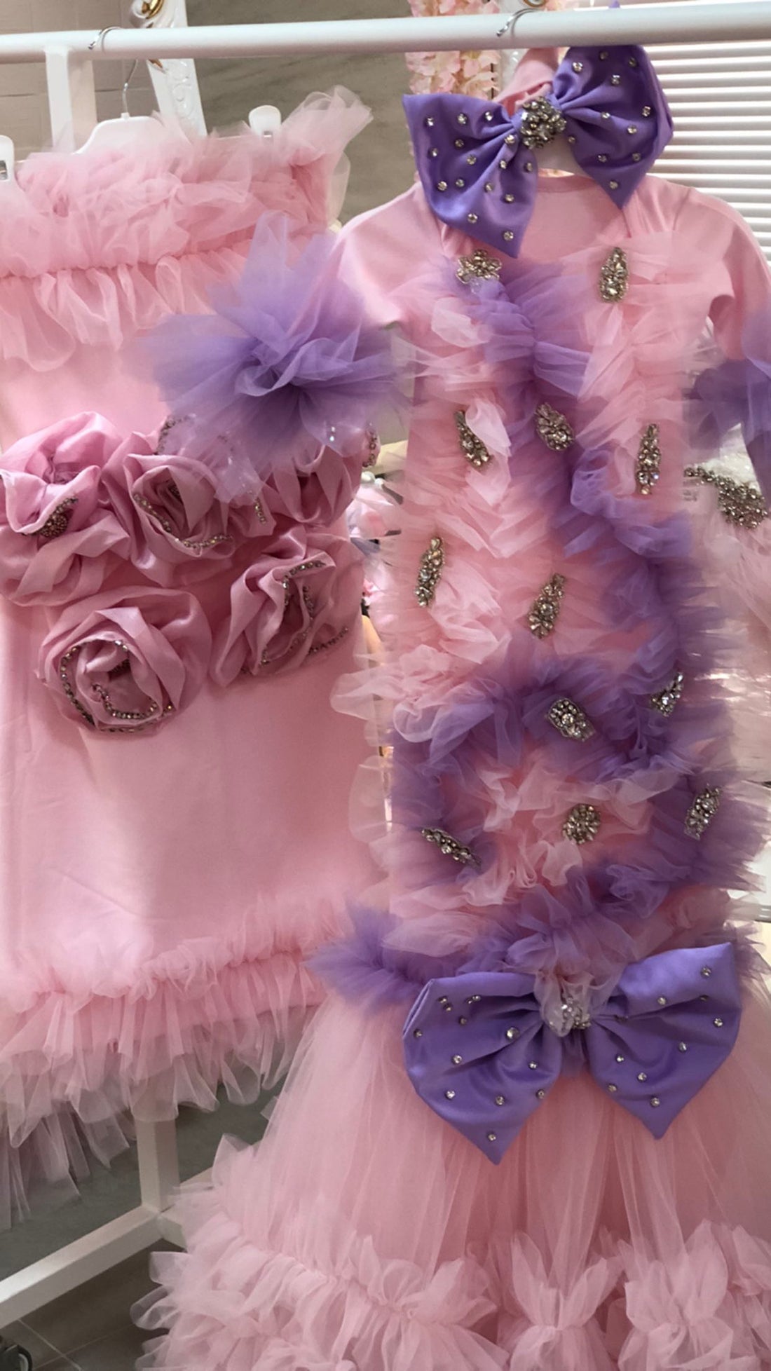 Pink and  Lilac Baby Gown Bonnet And Blankent Set