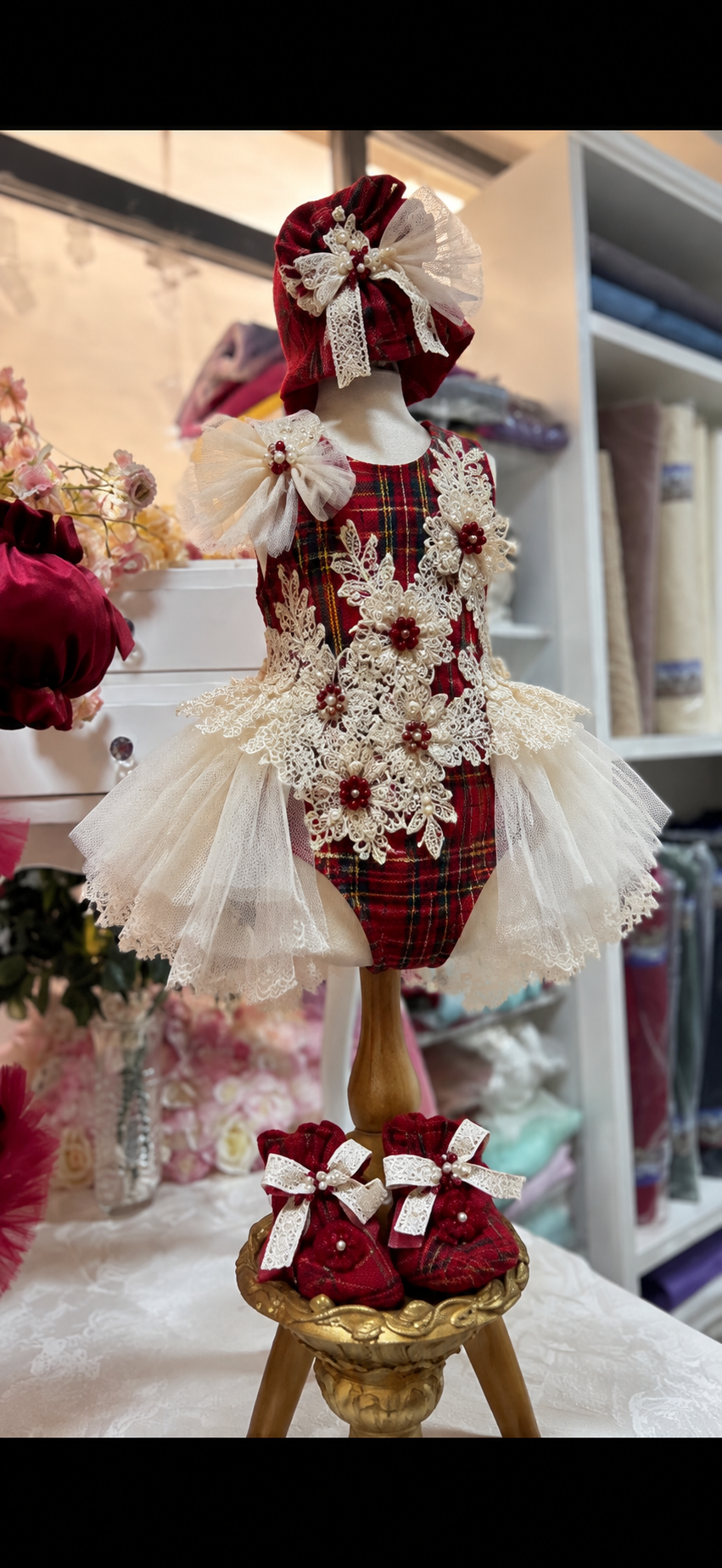 Tartan baby and girl romper and hair bow wholesale 7pcs