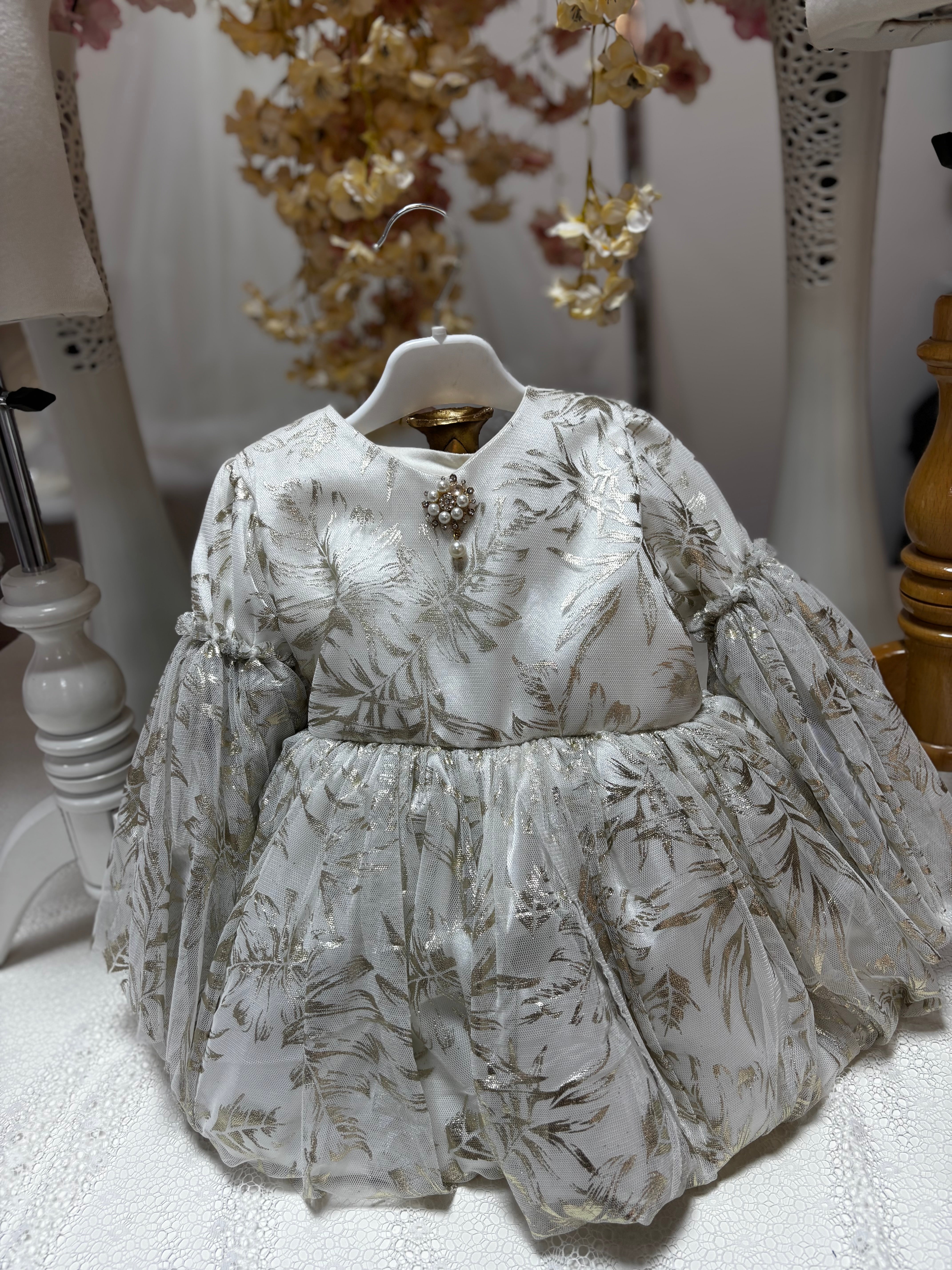 Gold cream puffy dress