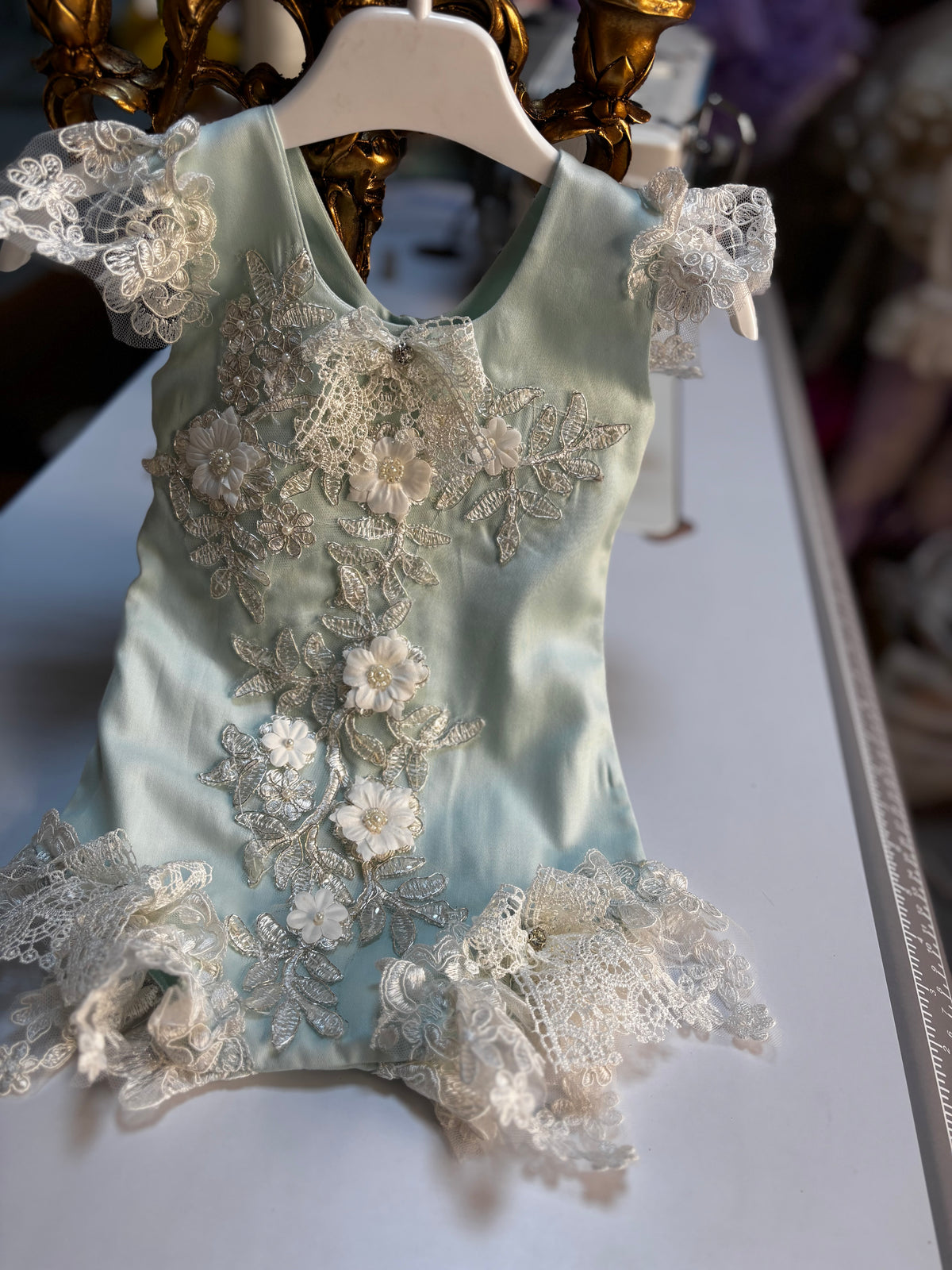 Mint blue baby and girl romper