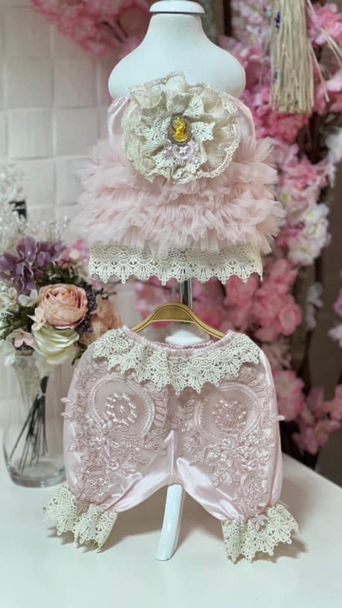 Pink silk fabric two pieces outfıt