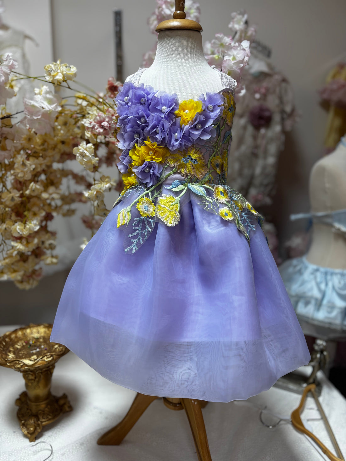 Lilac flowers tullu organze dress