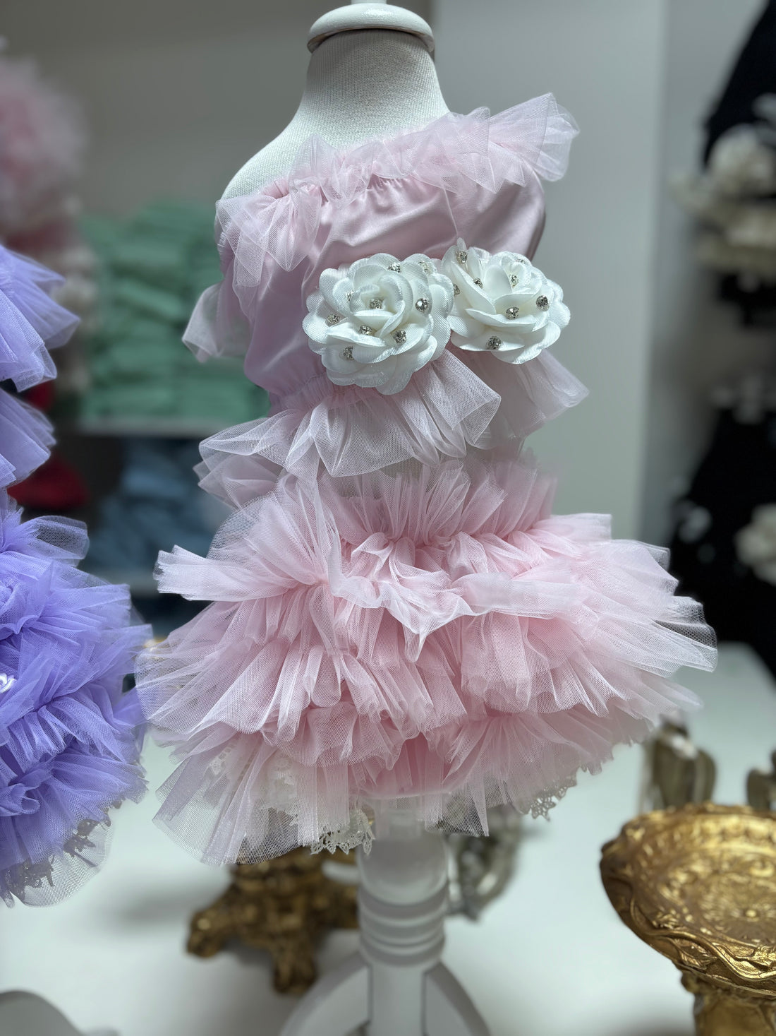 Pink Tulle Pufft Baby Girl Toddler Two pieces Shorts Blouse Outfit