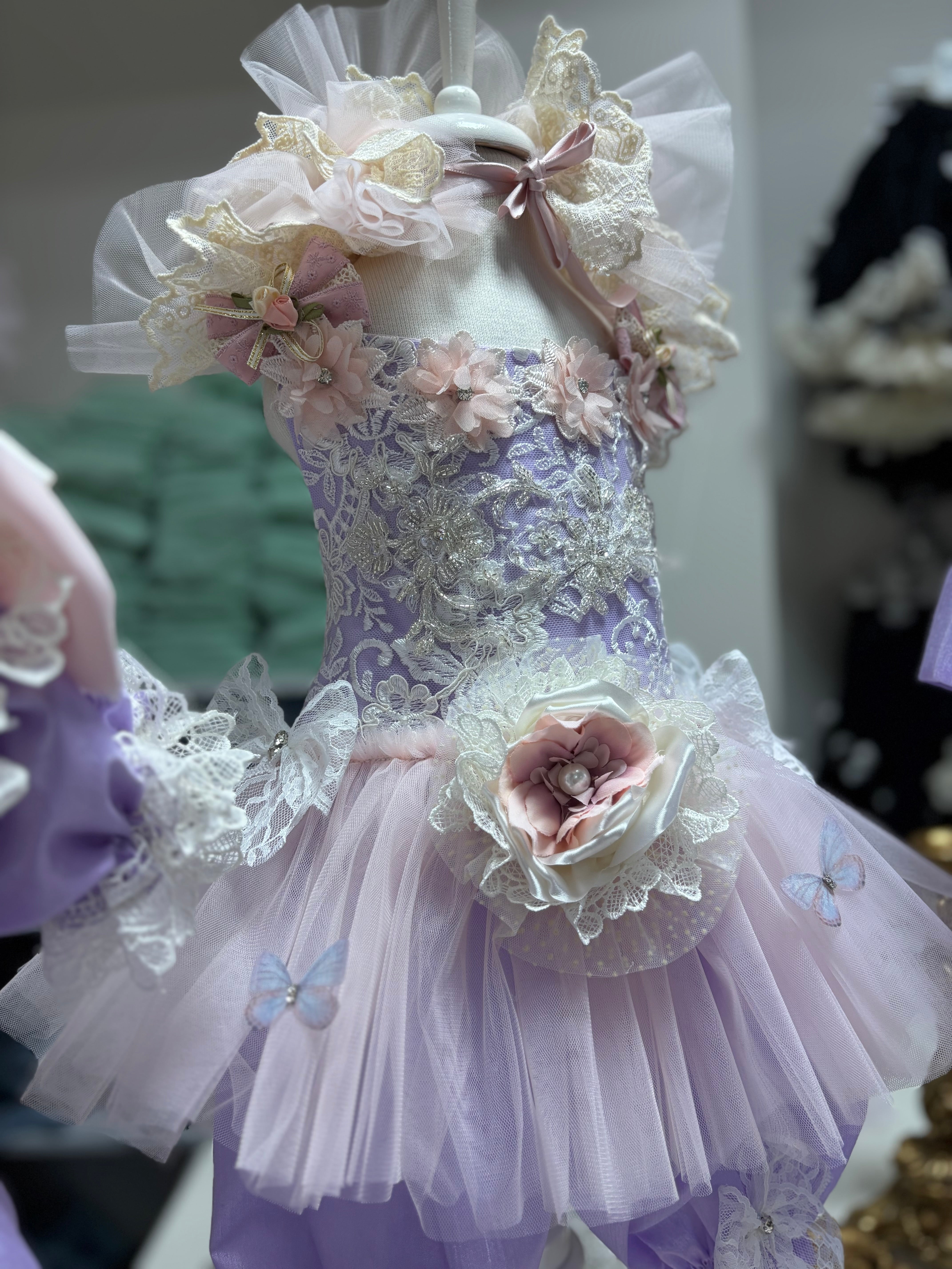 Lilac Silk Fabric Pearl Aplique Baby Girl Romper And HairBand