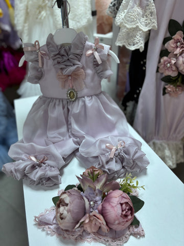 Lilac baby coton fabric flowers hairband and jumpsuit