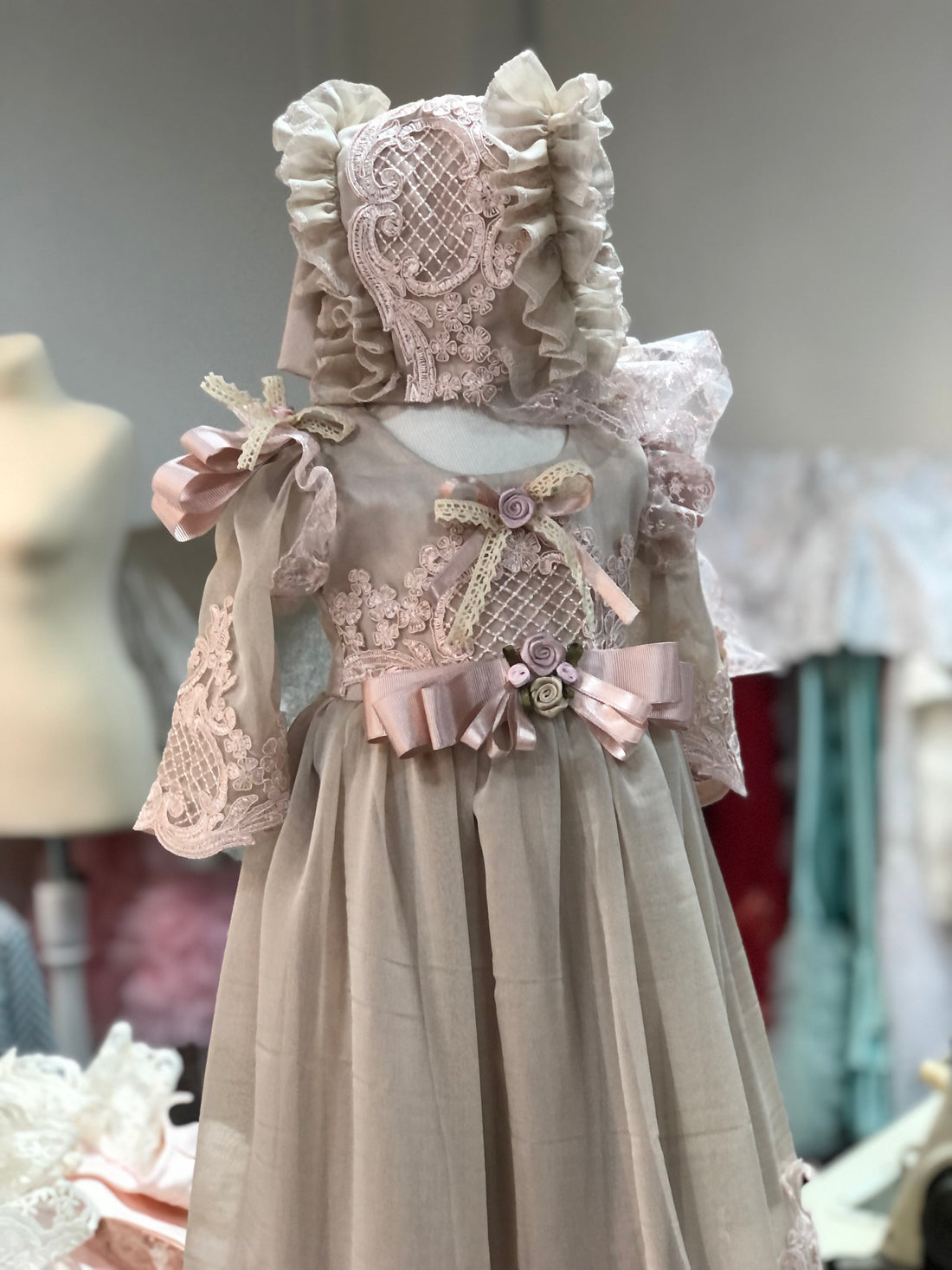 Baby and girl dresses and bonnet