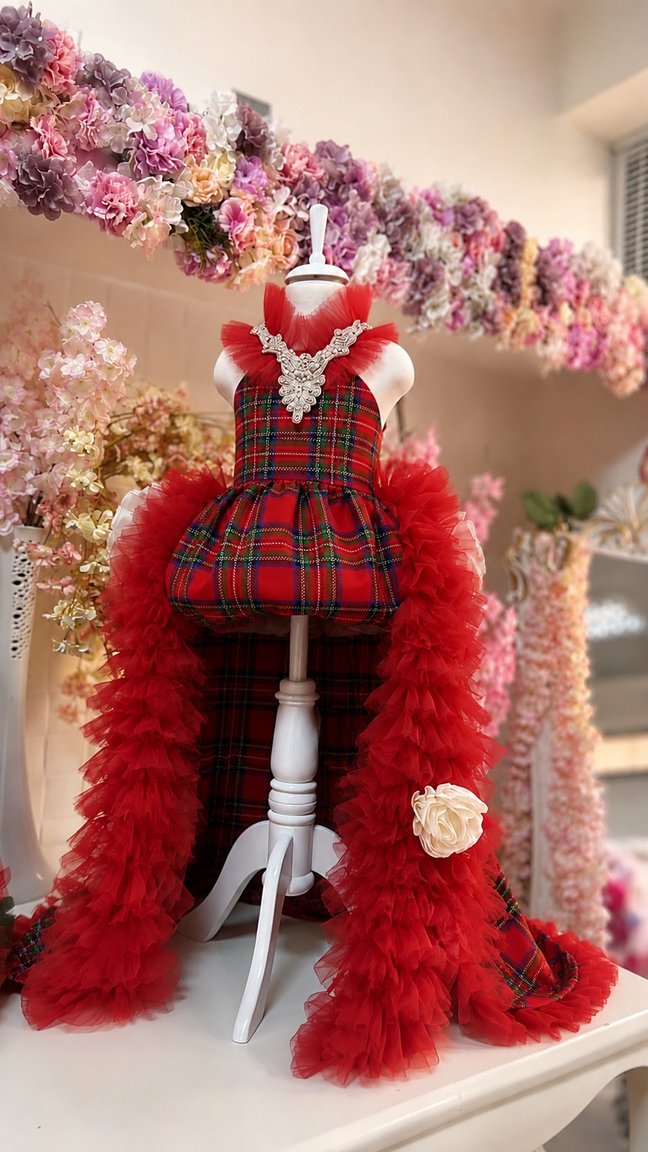 Plain fabric long train Christmas dress