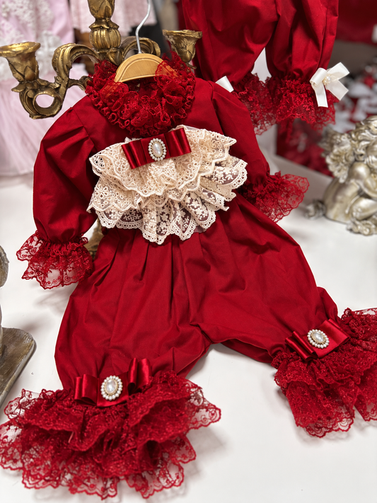 Red coton fabric jumpsuit