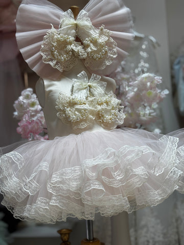 Cream girl balerin tutu dress and hair bow