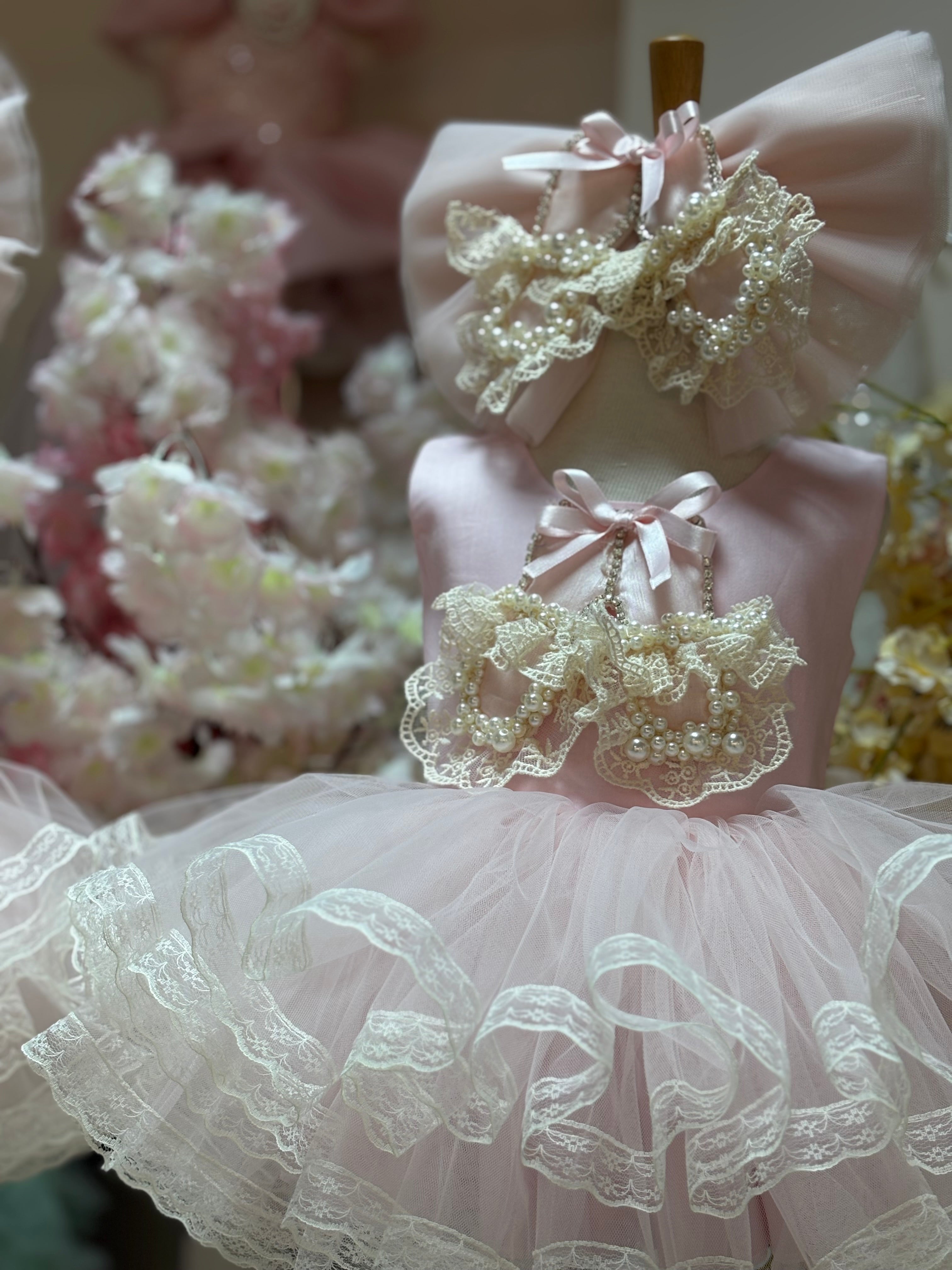 Cream girl balerin tutu dress and hair bow