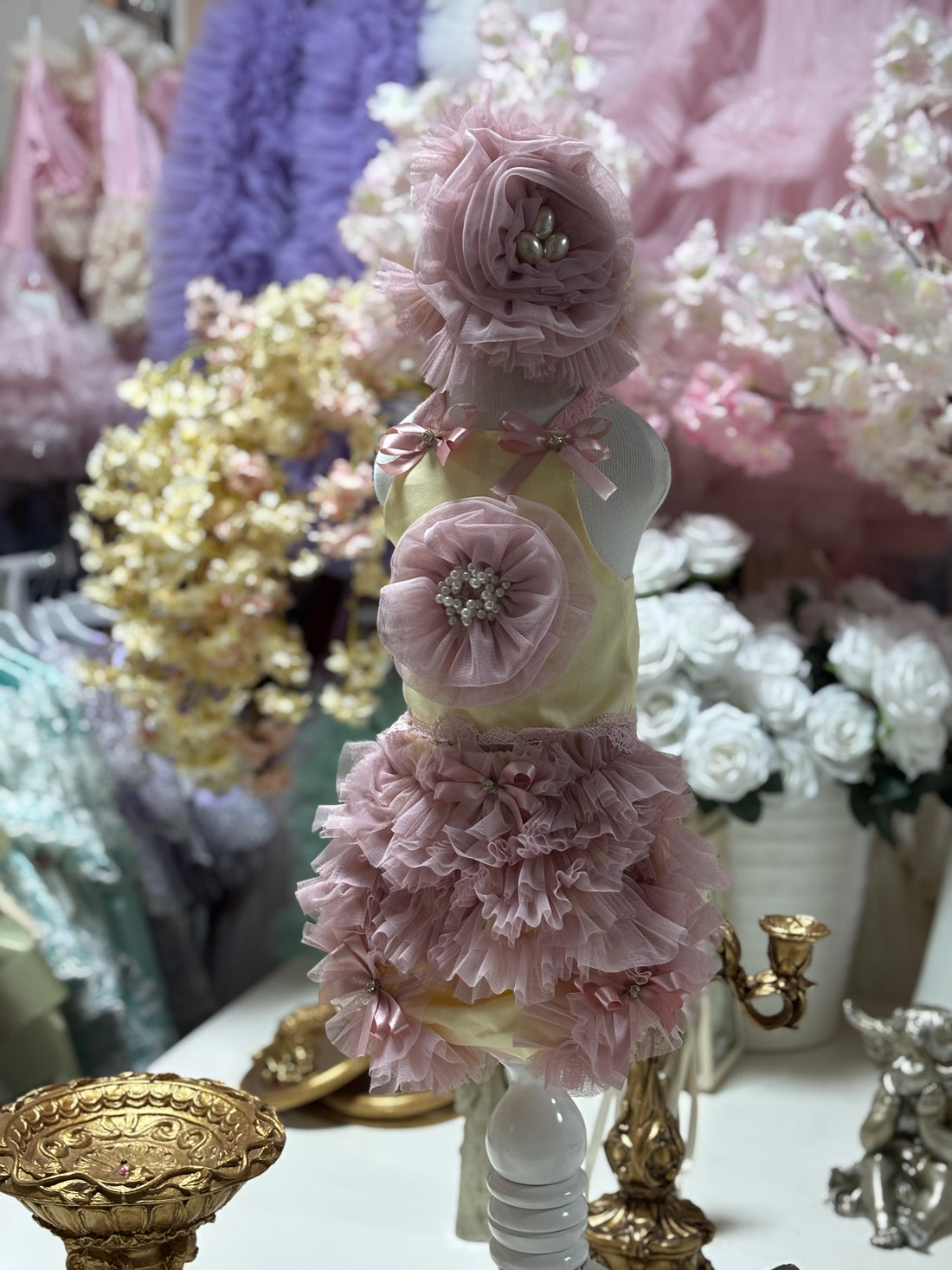 Yellow and pink two pieces outfit and hair band