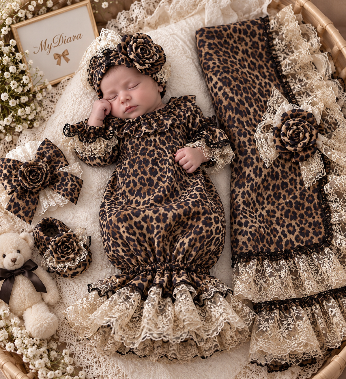 Elizabeth baby gown bonnet and blankent set