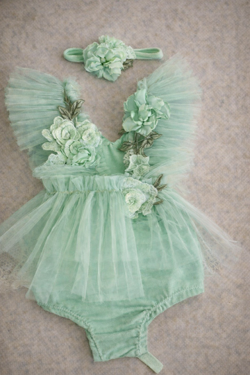 Mint Green Baby Girl Easter Romper And HairBow