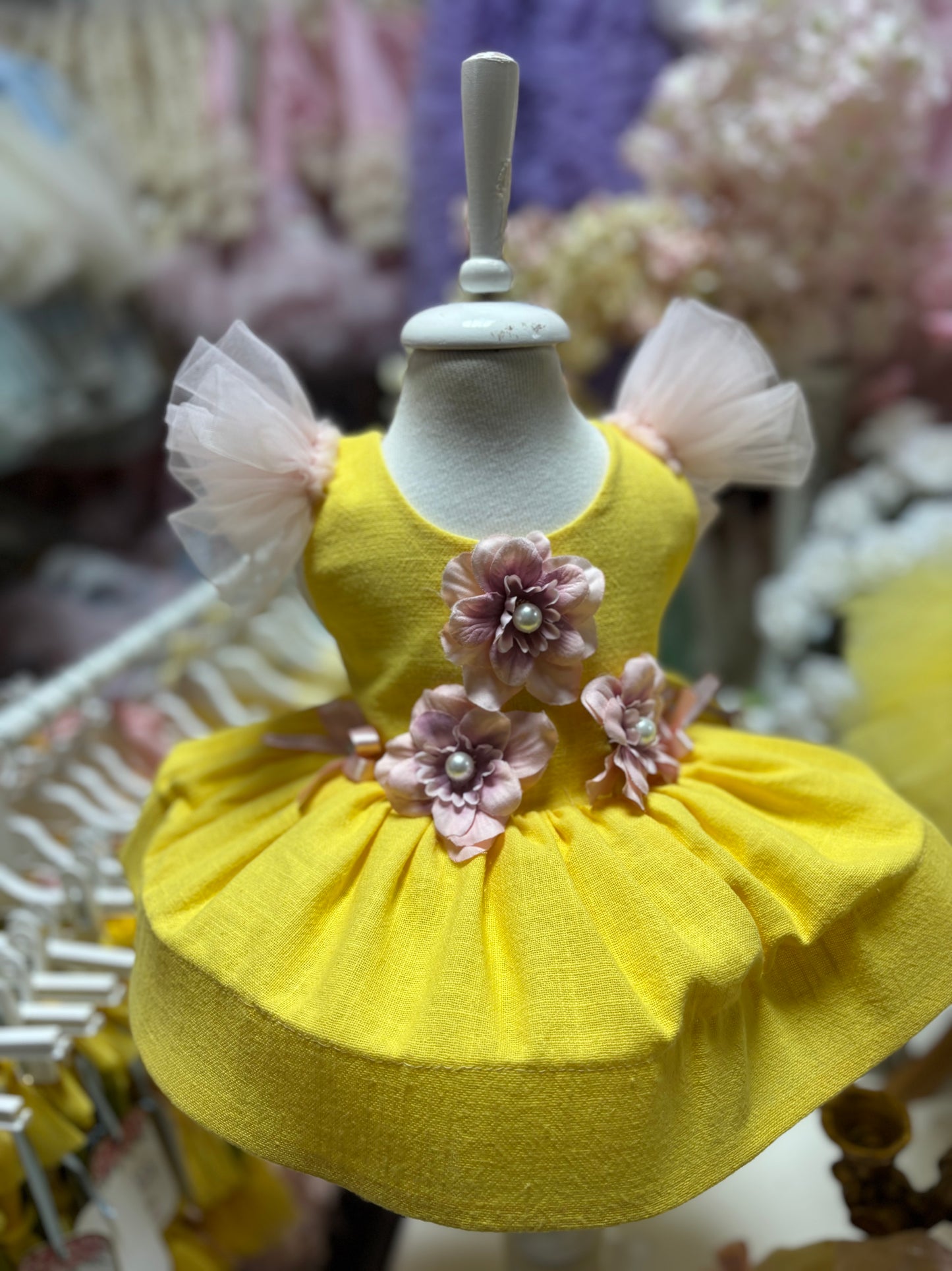Yellow short  Baby Girl Flowers Dresses