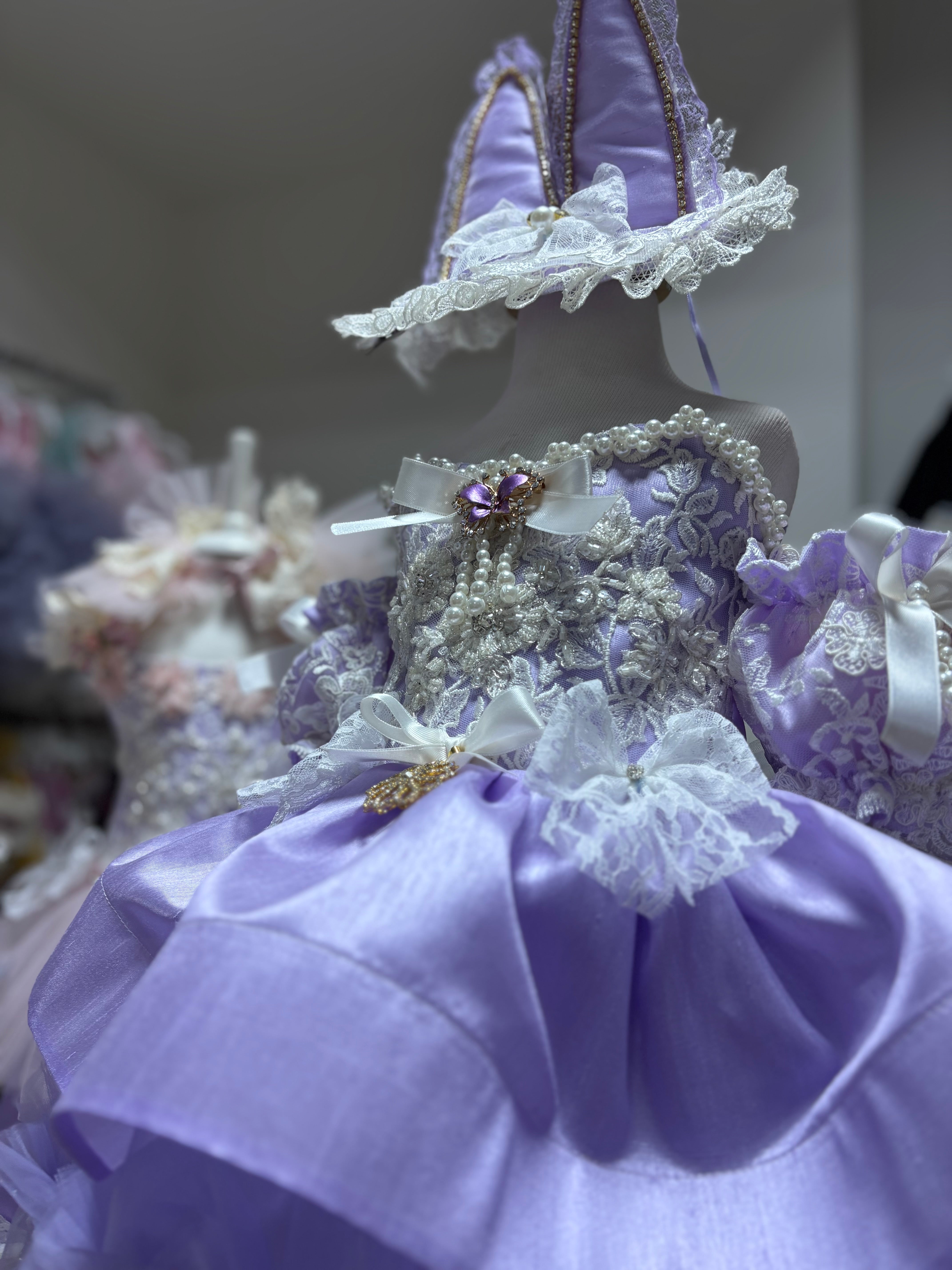 Lilac Silk Fabric Puffy Amazing Girl Dresses And Bunny HairClips