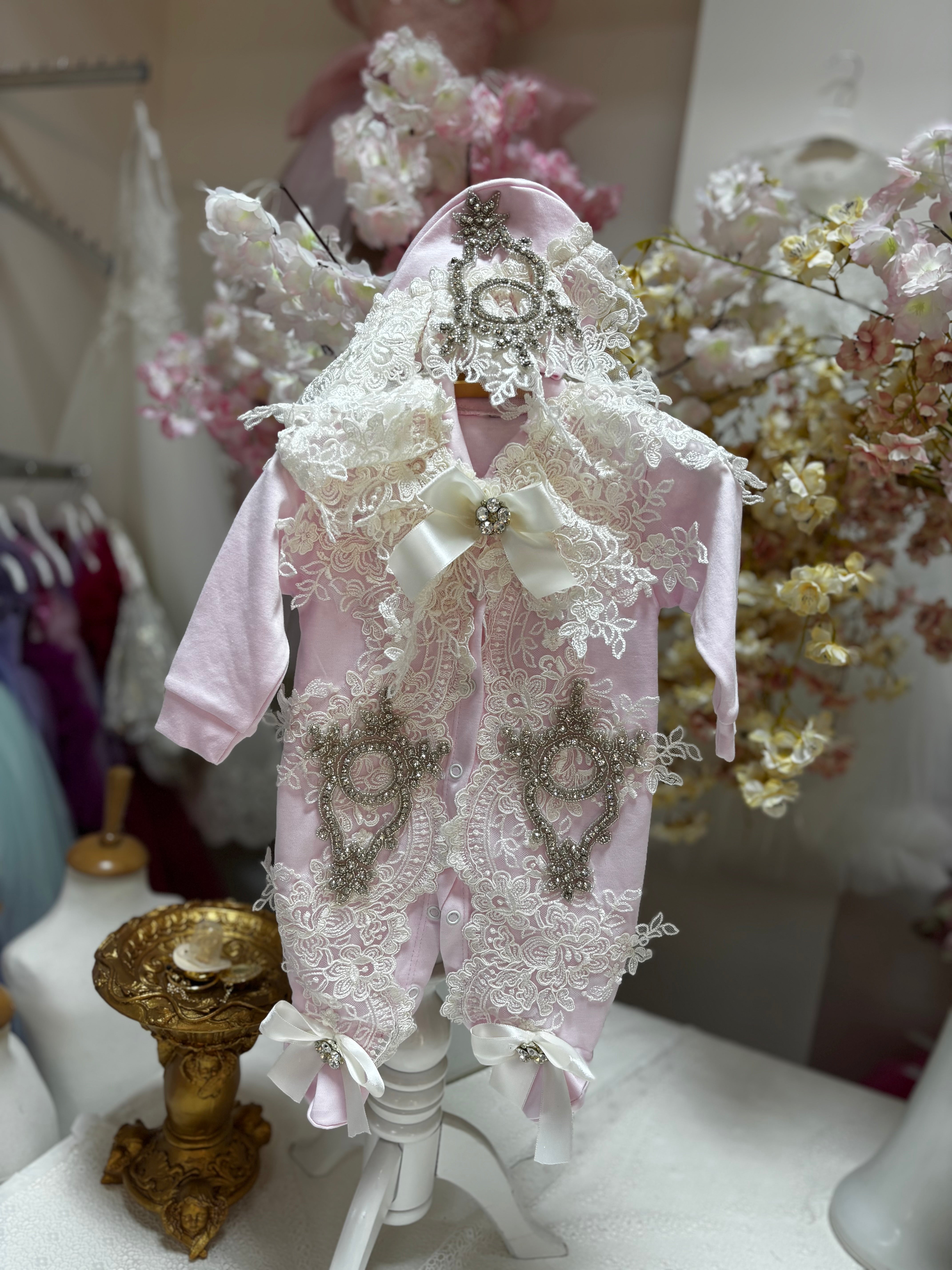 Baby pink jumpsuit and hat