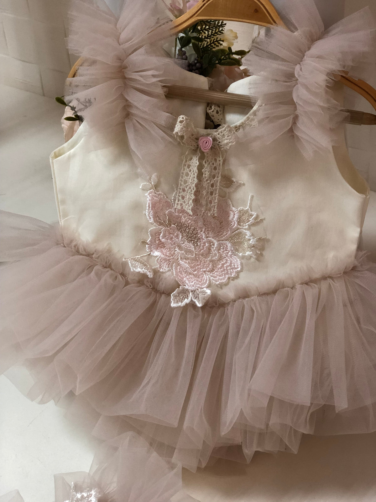 Cream tulle romper and hairband