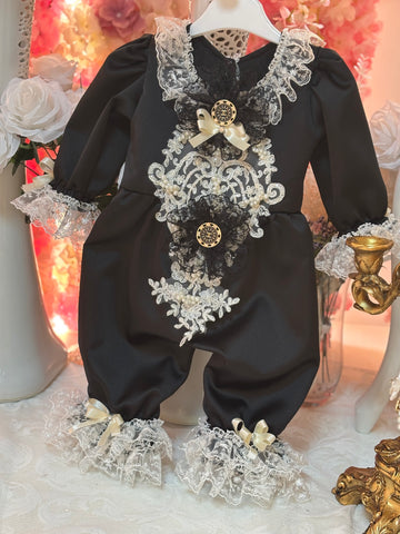 Black baby jumpsuit and bonnet